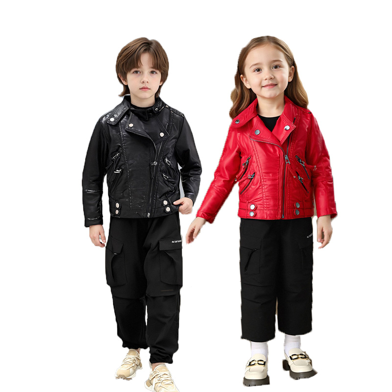 Streetwear Brand Photography - 男の子女の子クリスマスロックオートバイ Pu レザージャケット子供防水防風コート子供ストリート写真撮影着用 2-12Y
