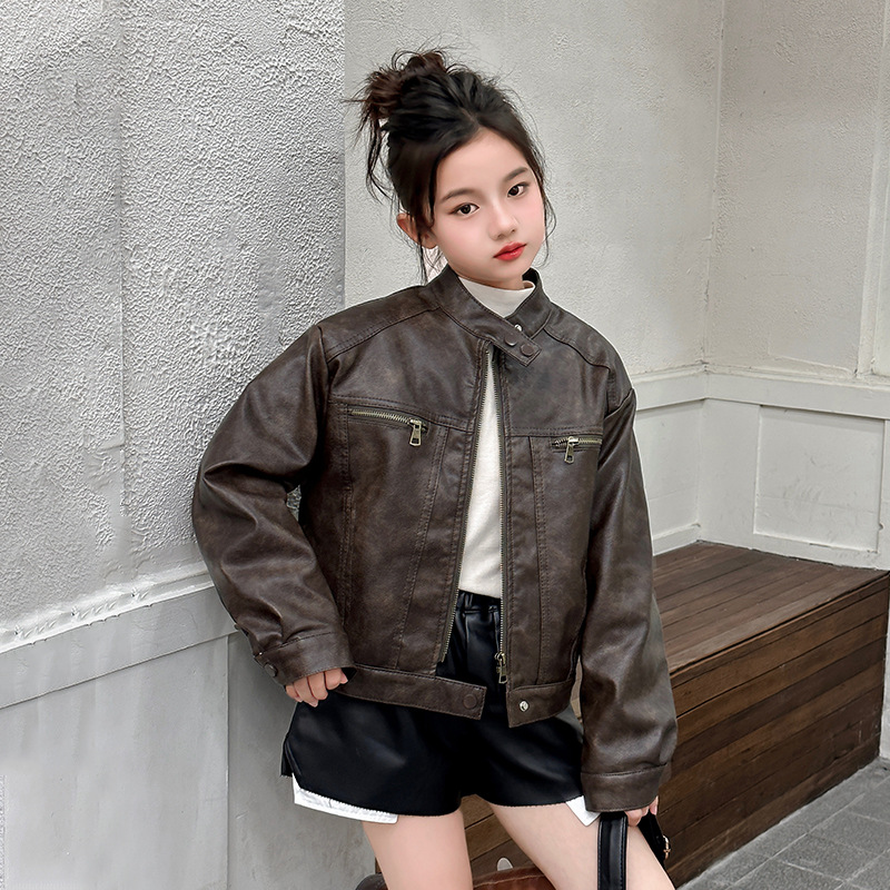 Streetwear Brand Photography - 男の子女の子レトロ冬フリースベルベット暖かいオートバイ Pu レザージャケット子供防水防風コート子供の写真撮影の摩耗