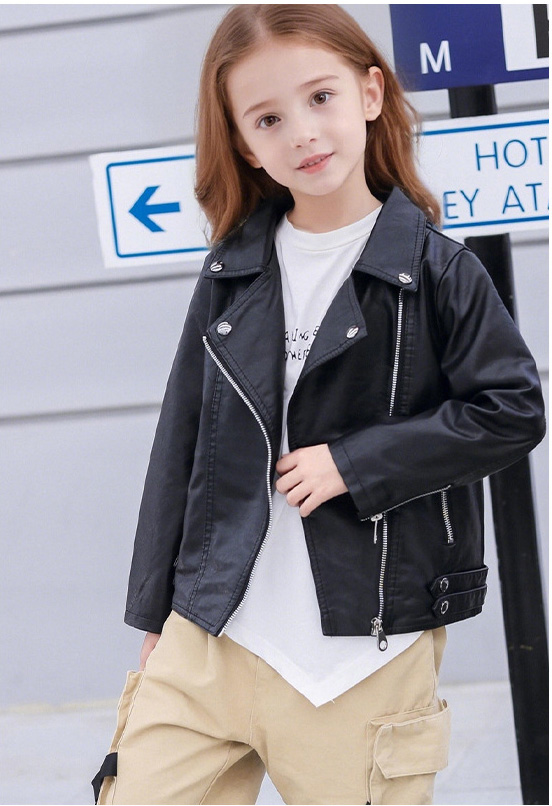 Streetwear Brand Photography - 3-12Y 新年女の子ブラックロックオートバイ Pu レザージャケット子供防水防風コート子供ストリート写真撮影着用