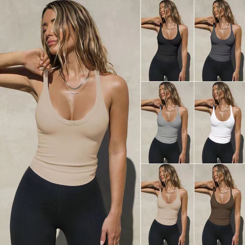 Europe Streetwear Brand - 2024 新しいベストベース女性春夏ヨーロッパと米国の女性のセクシーなスリムトップファッションブランドベースシャツ女性