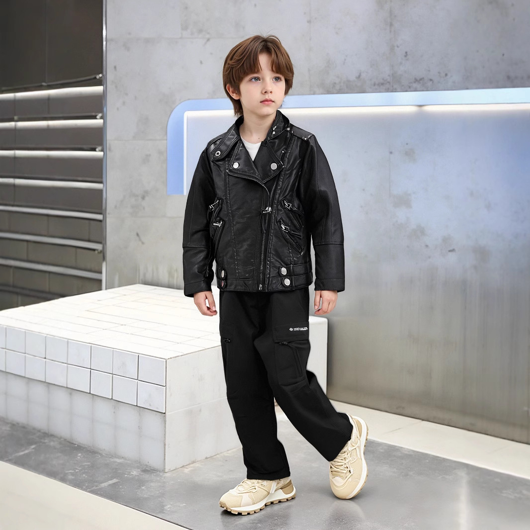 男の子女の子クリスマスロックオートバイ Pu レザージャケッ - Streetwear Brand Photography のレビューと価格