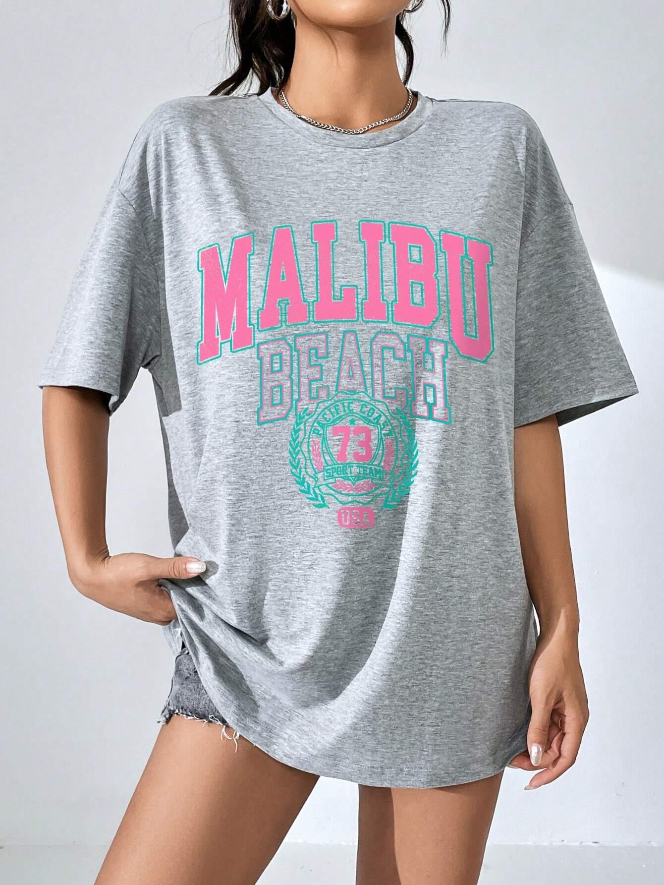 マリブビーチレタープリントプリントレディース Tシャツストリ - Women Streetwear Brand のレビューと価格