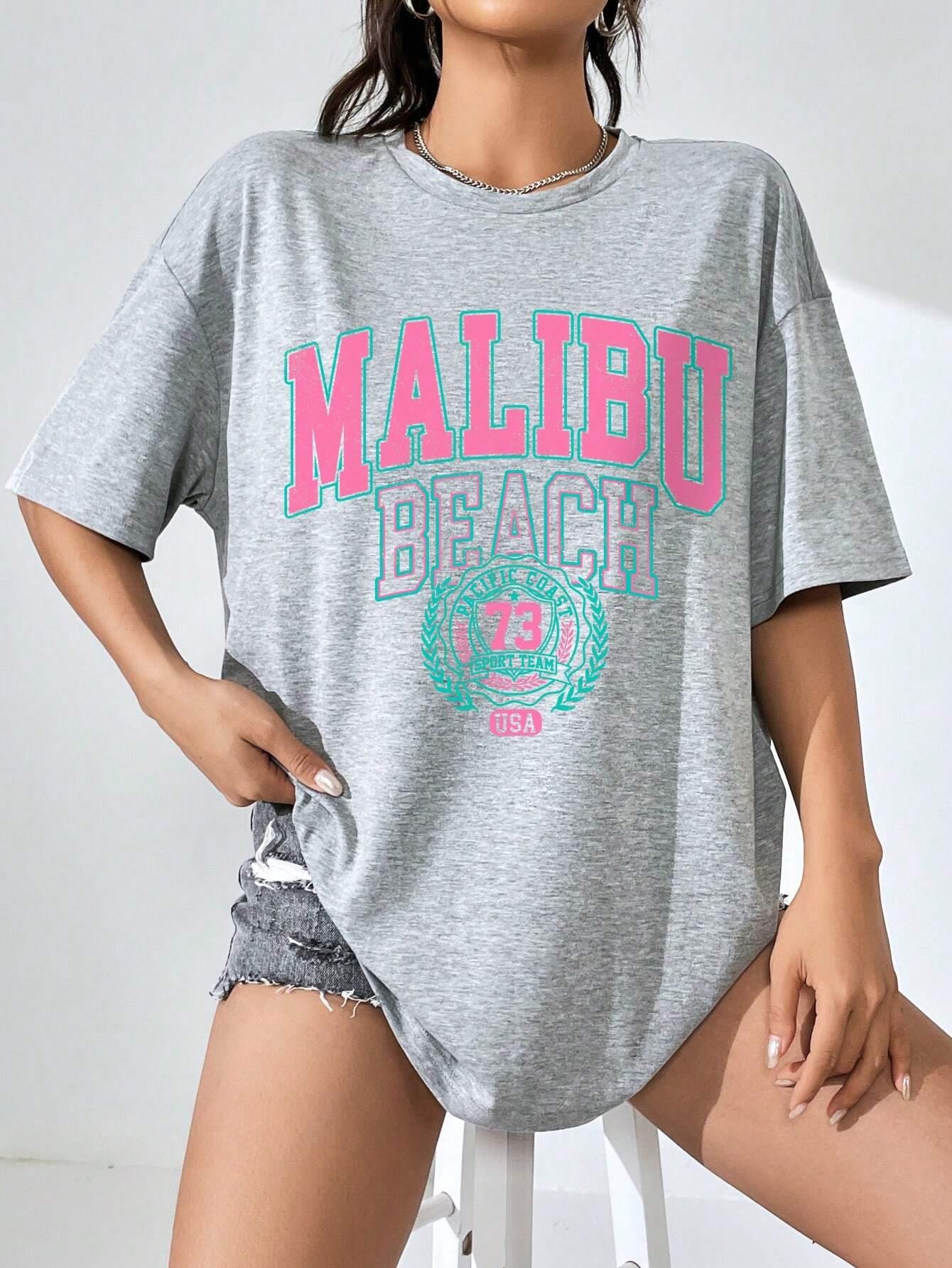 マリブビーチレタープリントプリントレディース Tシャツストリ - Women Streetwear Brand のレビューと価格