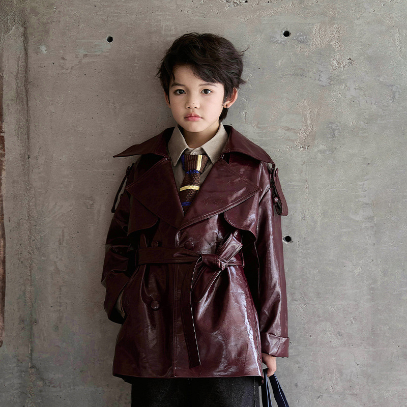 男の子女の子ワインレッドブラックオートバイナノピPUレザージ - Streetwear Brand Photography のレビューと価格
