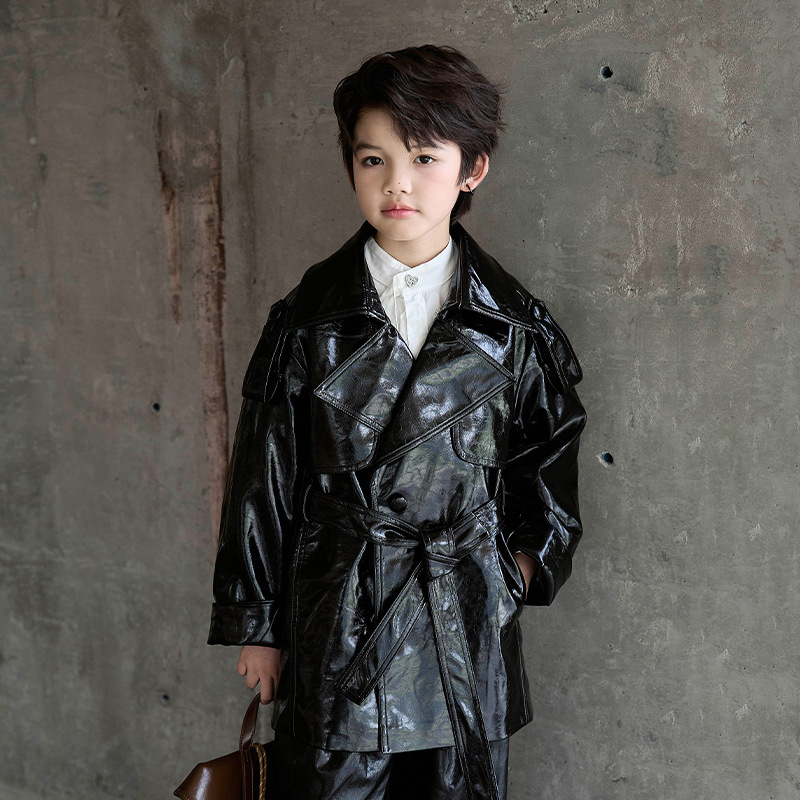 男の子女の子ワインレッドブラックオートバイナノピPUレザージ - Streetwear Brand Photography のレビューと価格
